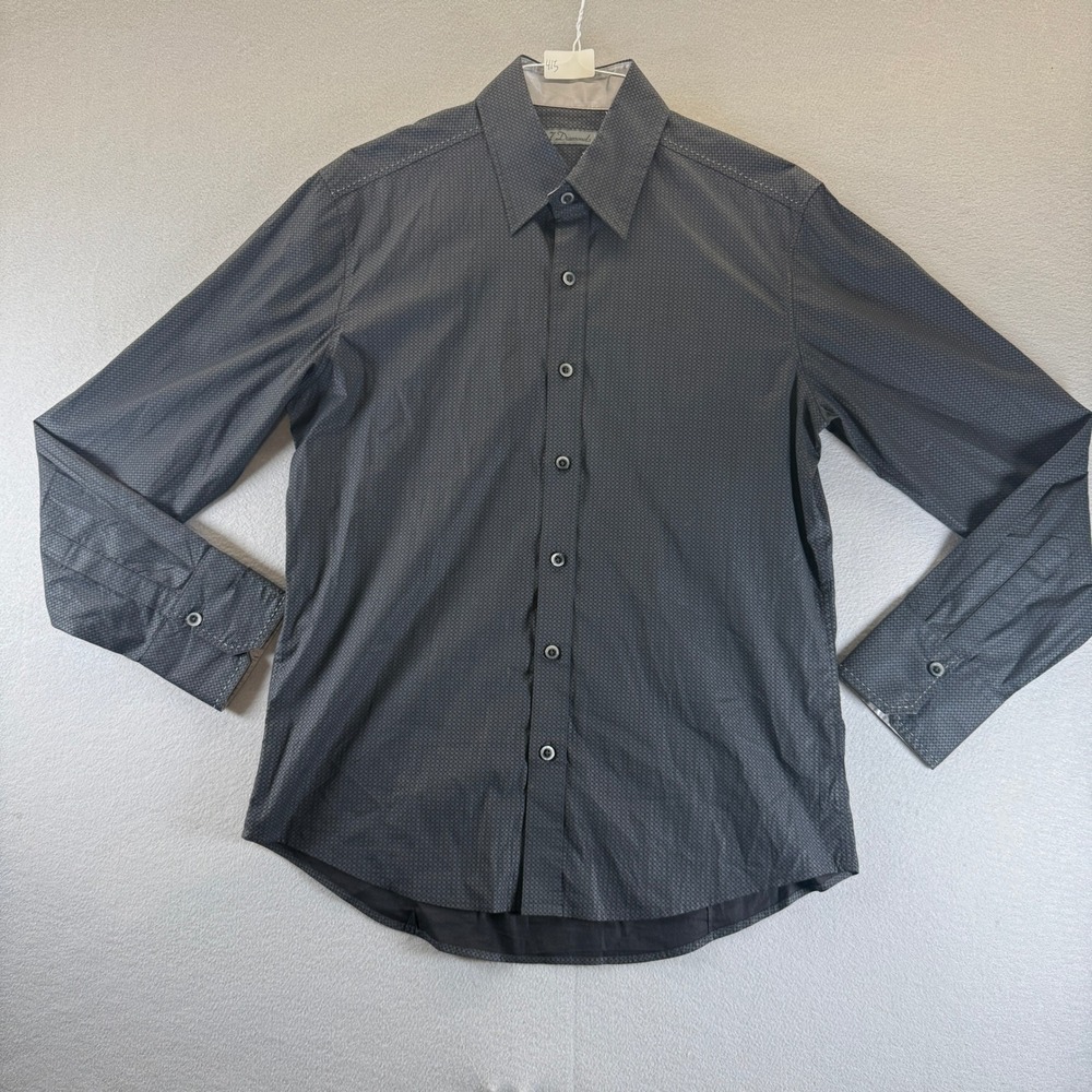 7‎ Diamonds Mens Charcoal Grey Geometric Diamond Print Button Down Shirt Stretch